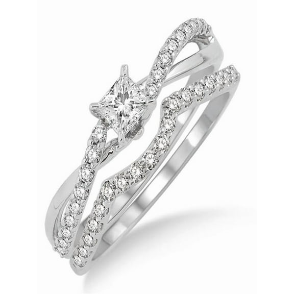 1.00 Carat Bridal Set with Round Cut Diamond in 10k White Gold