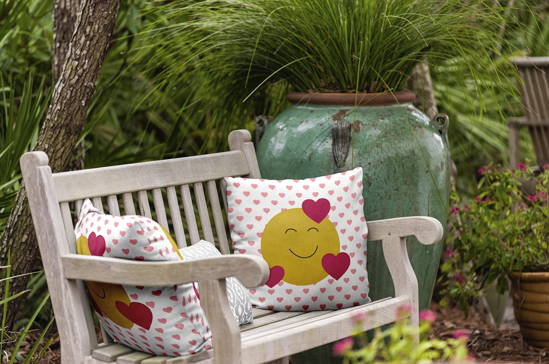 20" x 20" Simply Daisy Love Emoji Polyester Indoor/Outdoor Pillow, Pink Icing Qty 1