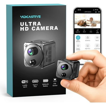 4K Mini Hidden Camera Dual-Band 2.4/5GHz WiFi Indoor Security with AI Human Detection, Night Vision, Cloud/SD Storage, Up to 150 Days Standby Battery Life