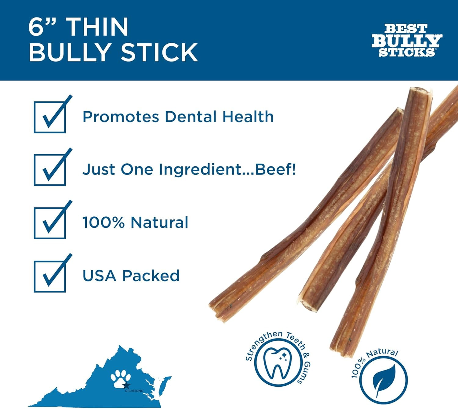Best Bully Sticks 6 Inch Thin Bully Sticks - 24 Count (Pack of 1) - All-Natural, Easily Digestible, 100% Grass-Fed, Grain and Rawhide Free