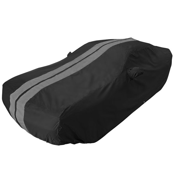 Ultraguard Plus Car Cover Indoor/Outdoor Protection Water Resistant 300 Denier - Custom Fit for 2008-2023 Dodge Challenger SXT, GT, R/T, Scat Pack, Hellcat Redeye & Widebody Black with Gray Stripes