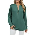 thumbnail image 2 of Free Shipping Long Sleeve Tunic Tops for Women Loose Fit Button Up Deep V Neck Tee Shirts Ladies Texture Casual Fall Blouse, 2 of 9