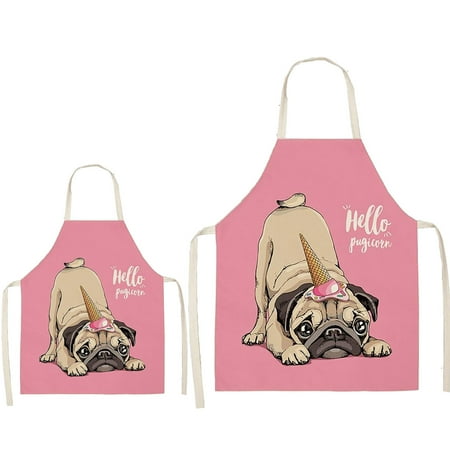 

Tepsmf Apron Dog Pug Printed Cotton Linen Sleeveless Apron Kitchen