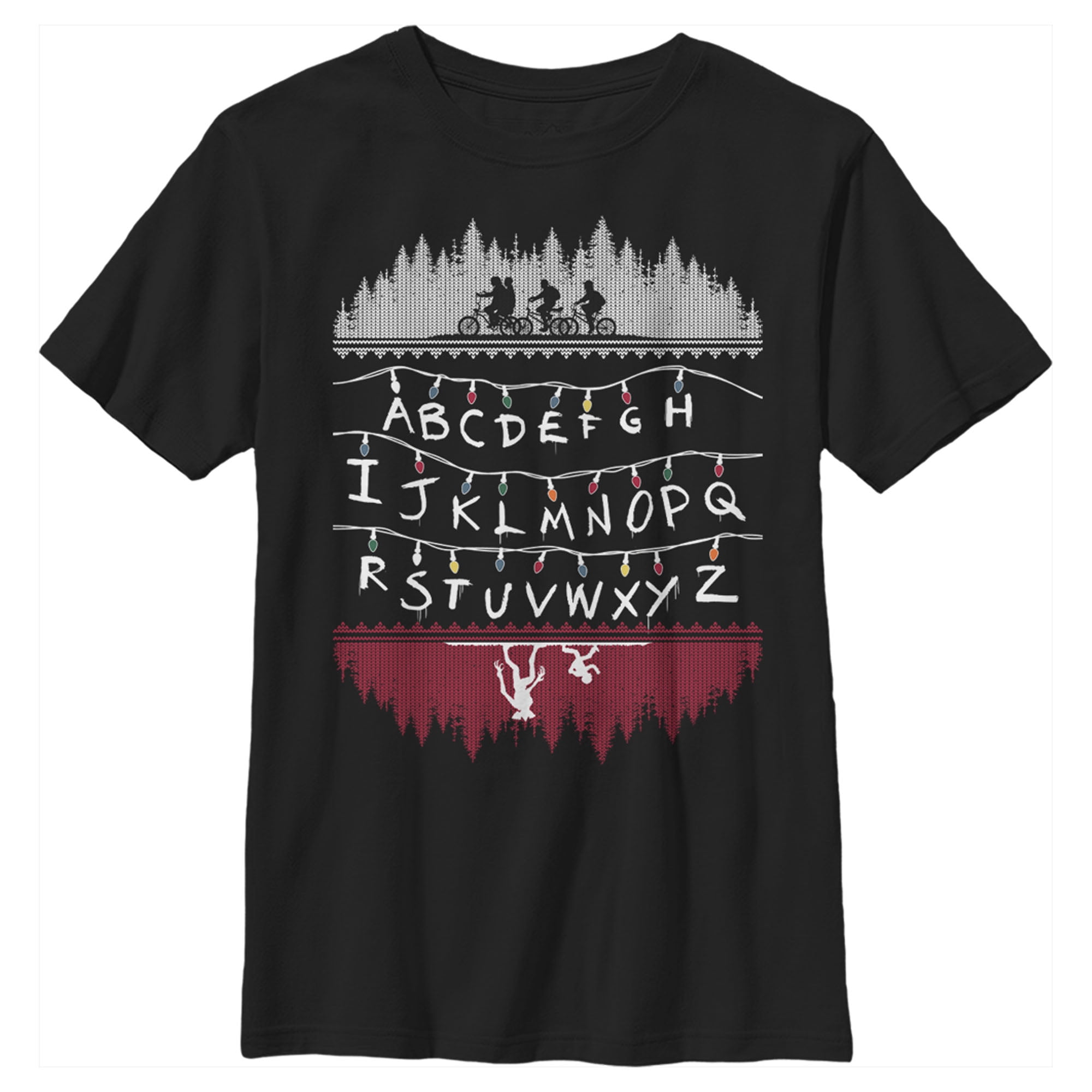 Boy's Stranger Things Christmas Light Message  Graphic Tee Black Medium