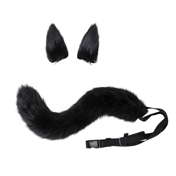 BESTSKY Wolf Dog Hair Fake Animal Tail and Ears 1 Set Furry Faux Tail Real-looking Comfortable To Wear Role-Playing Props Soft Cosplay Fox Ears and Tail Costume Set Coyote Wolf Tail