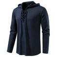 thumbnail image 2 of USNSM Men's Distressed Lace Up Hooded Shirts Vintage Design Long Sleeve Hoodie Pullover Drawstring Casual Shirts Top Blue L, 2 of 8