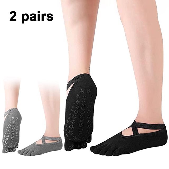 2 pares de calcetines de yoga para mujer con empuñaduras, calcetines antideslizantes de cinco dedos para pilates, barra, ballet, fitness MFZFUKR 221559-2
