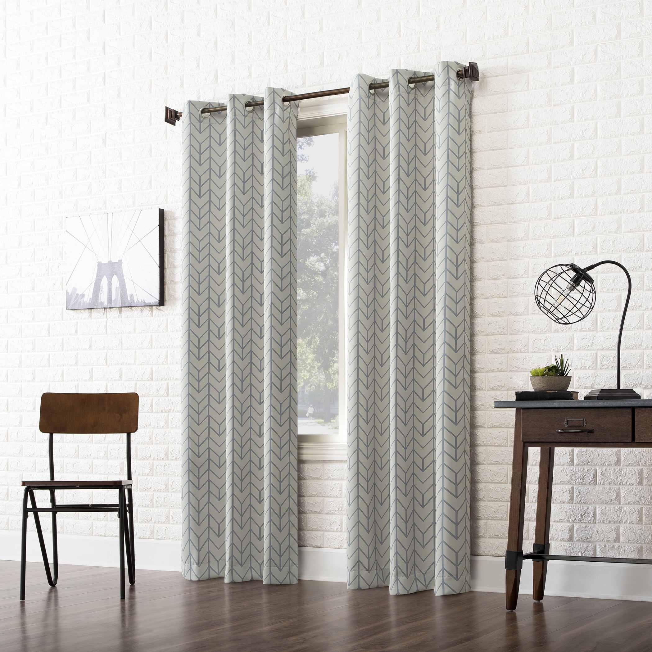 Sun Zero Kenwood Chevron Blackout Grommet Curtain Panel, 40" X 95", Stone Gray