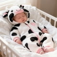 thumbnail image 4 of Cjfdfy Newborn Baby Animal Costume Warm Girls Boys Cute Cow Plush Hooded Romper Cosplay Jumpsuit For Halloween Holiday Outfit Baby Animal Costumes Unisex 1-9Months, 4 of 9