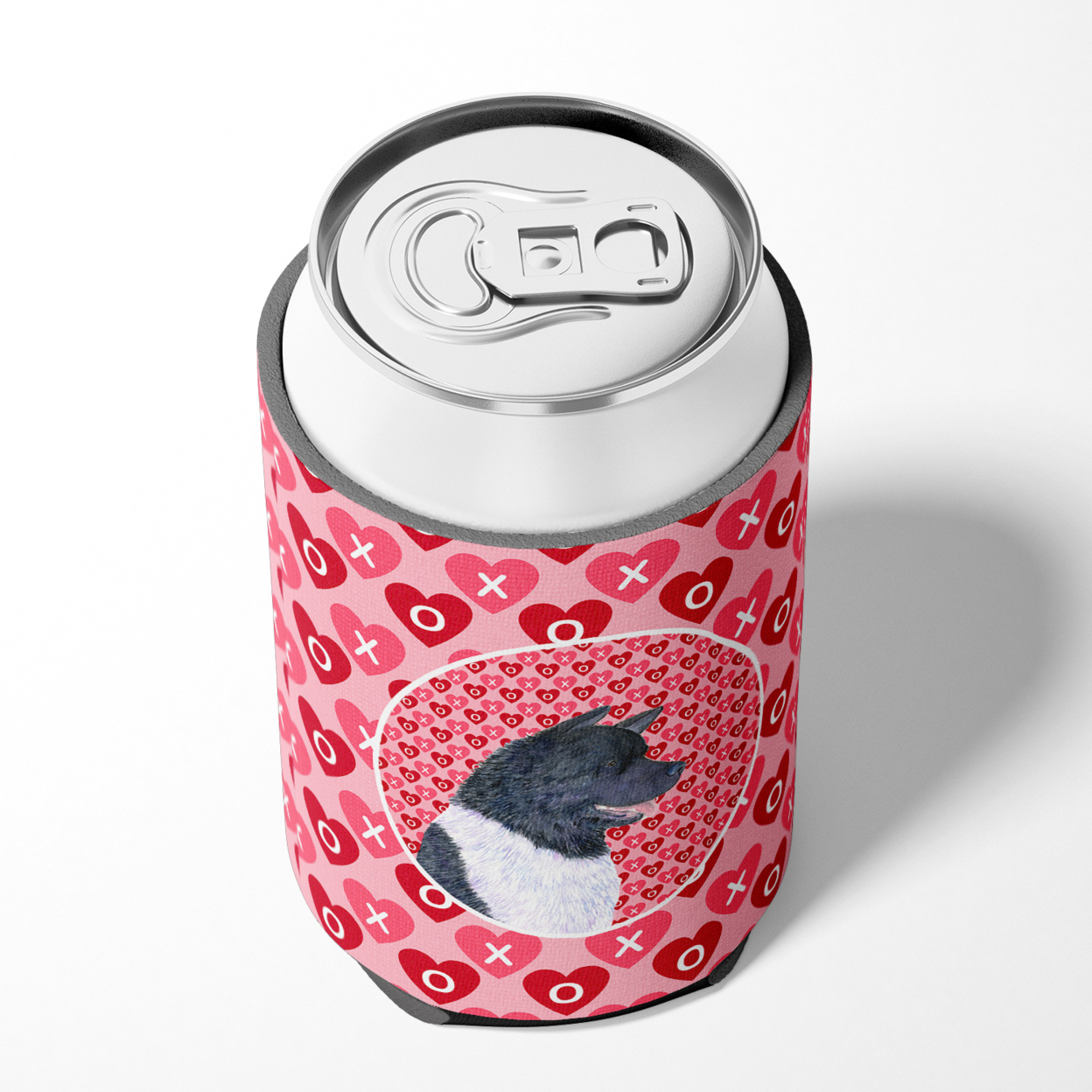 Akita Hearts Love and Valentines Day Portrait Can or Bottle Hugger