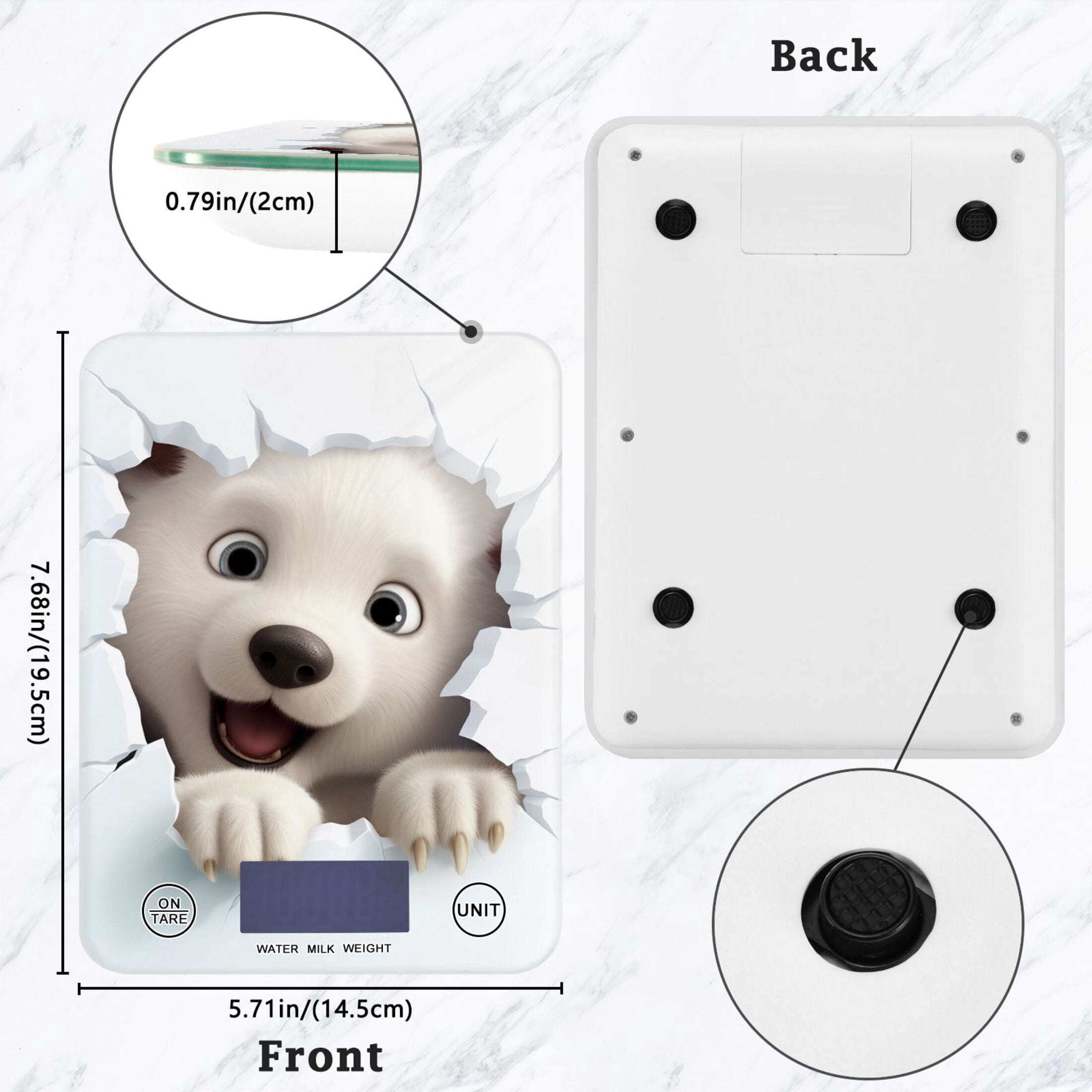 White Bear Face Wall Food Scale Digital Kitchen Scale Waterproof Tempered Glass Tare Function 11 lb for Baking Cooking Meal Prep