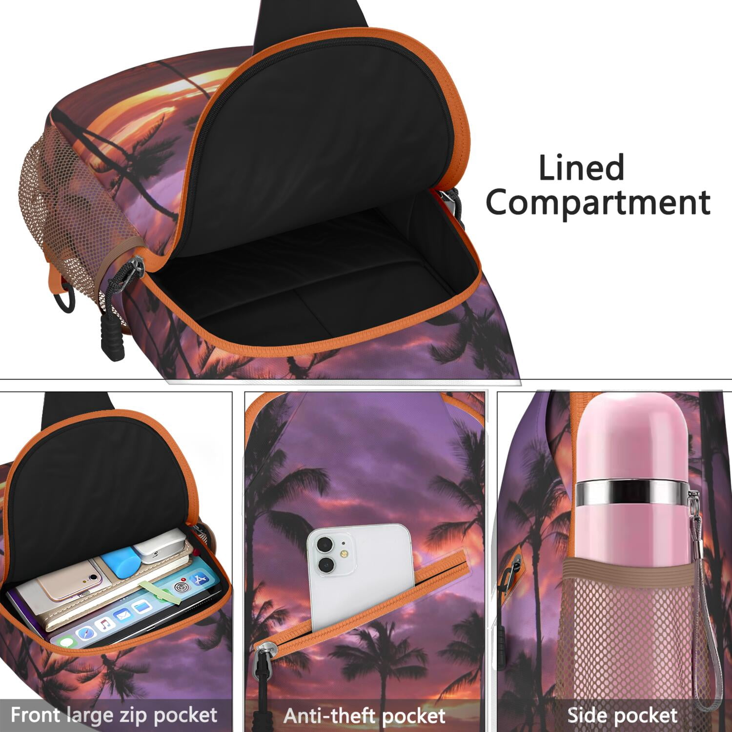 Tropical Palm Trees Sling Bag for Men & Women - Vibrant Anti-Theft Crossbody Bag with Spacious Pockets - Durable Travel Backpack for Hiking, Biking, Commuting