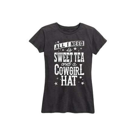 Short And Sweet Christmas Messages Sweet Tea And A Cowgirl Hat - Ladies Short Sleeve Classic Fit Tee ()
