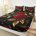 thumbnail image 3 of Manfei Valentines Rose Queen Sheet Sets for Couple, Black Gold Red Flat Sheet, Romantic Anniversary Queen Fitted Sheet, Microfiber Bedroom Decor, 4-Piece, 3 of 7