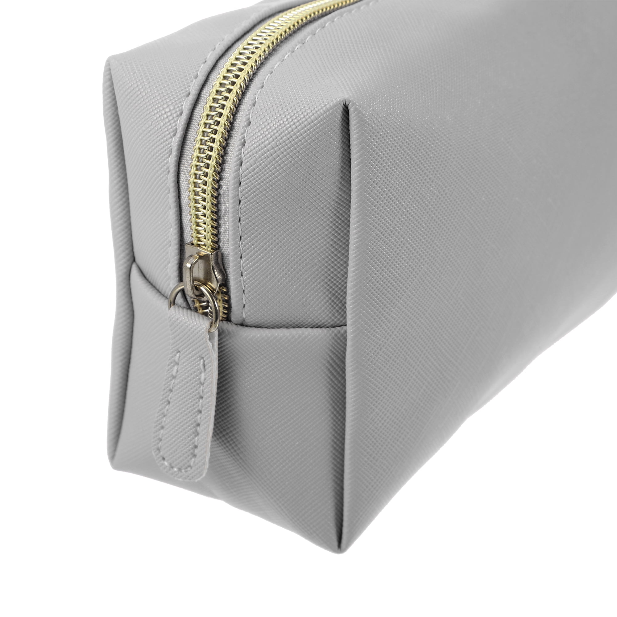 Unique Bargains PU Leather Makeup Bag Make Up Organizer Bag Toiletry Bag L Size Gray