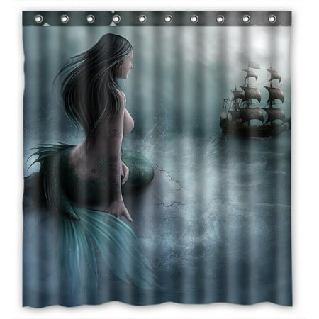 Shop Shower Curtain GCKG Mermaid and the Sailing Ship Bathroom Shower Curtain, Shower Rings Included 100% Polyester Waterproof Shower Curtain 66x72 Inches ()