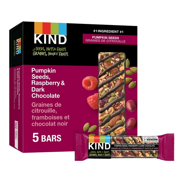 KIND Seeds Fruit & Nuts Bars, Pumpkin Seeds, Raspberry & Dark Chocolate, 40g, 5 Bars