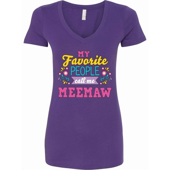 Inktastic My Favorite People Call Me Meemaw with Flowers Women's V-Neck T-Shirt