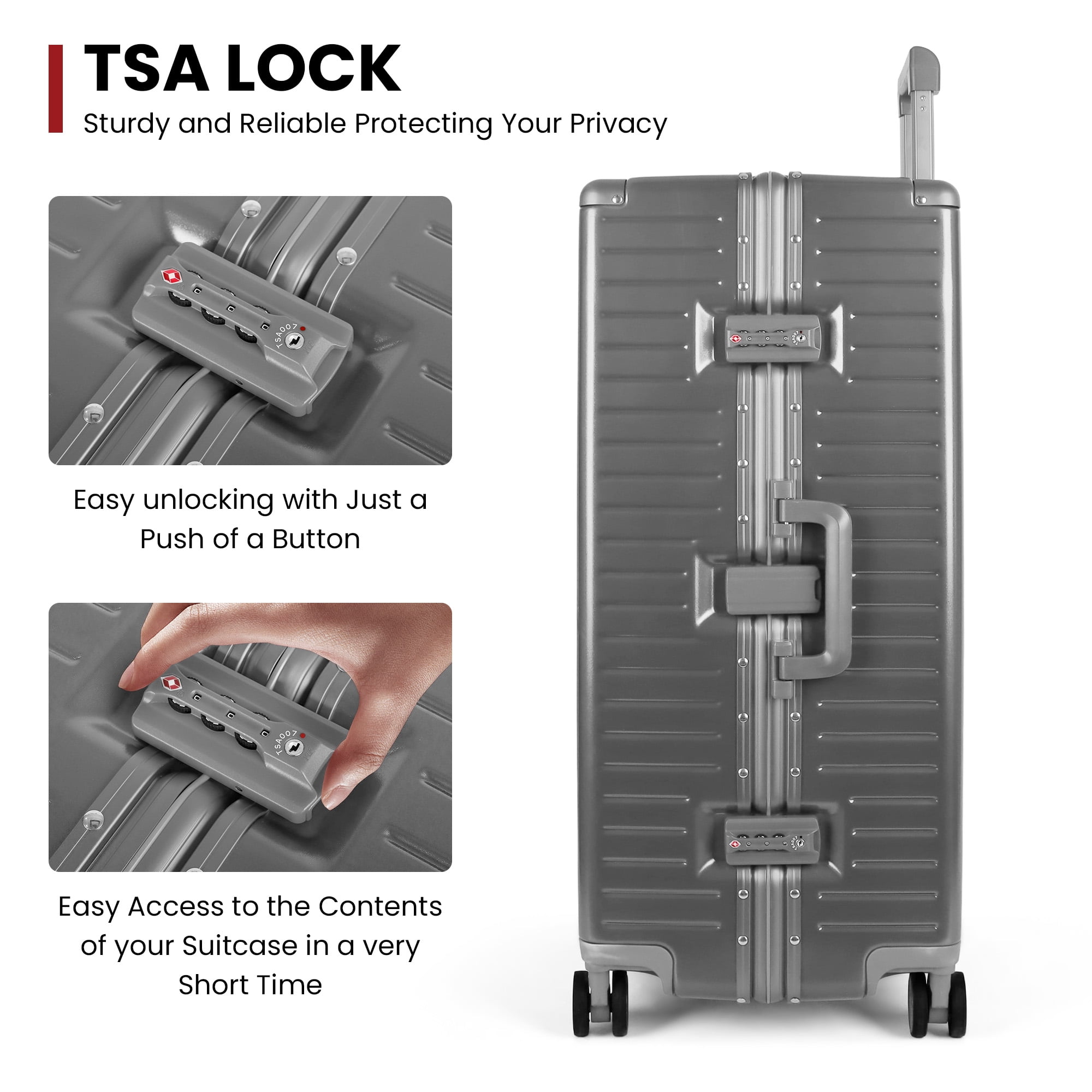 New York Xpress Luggage Sets 2 Piece Aluminium Frame Hardside Suitcase with Spinner Wheels & Double TSA Lock, 20" Carry-On + 28" Checked, Gray, AL12501