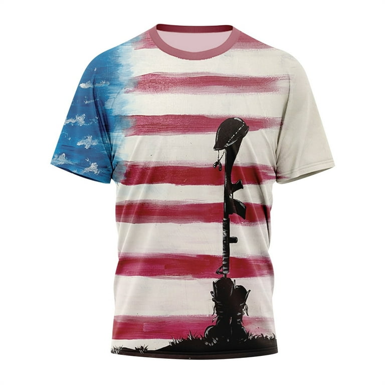 Yuhaotin 4/July Mens Graphic T-shirts Cars Mens Summer Independence Day Flag Digital 3D Printing T Shirt with Round Neck and Short Sleeves Men's T