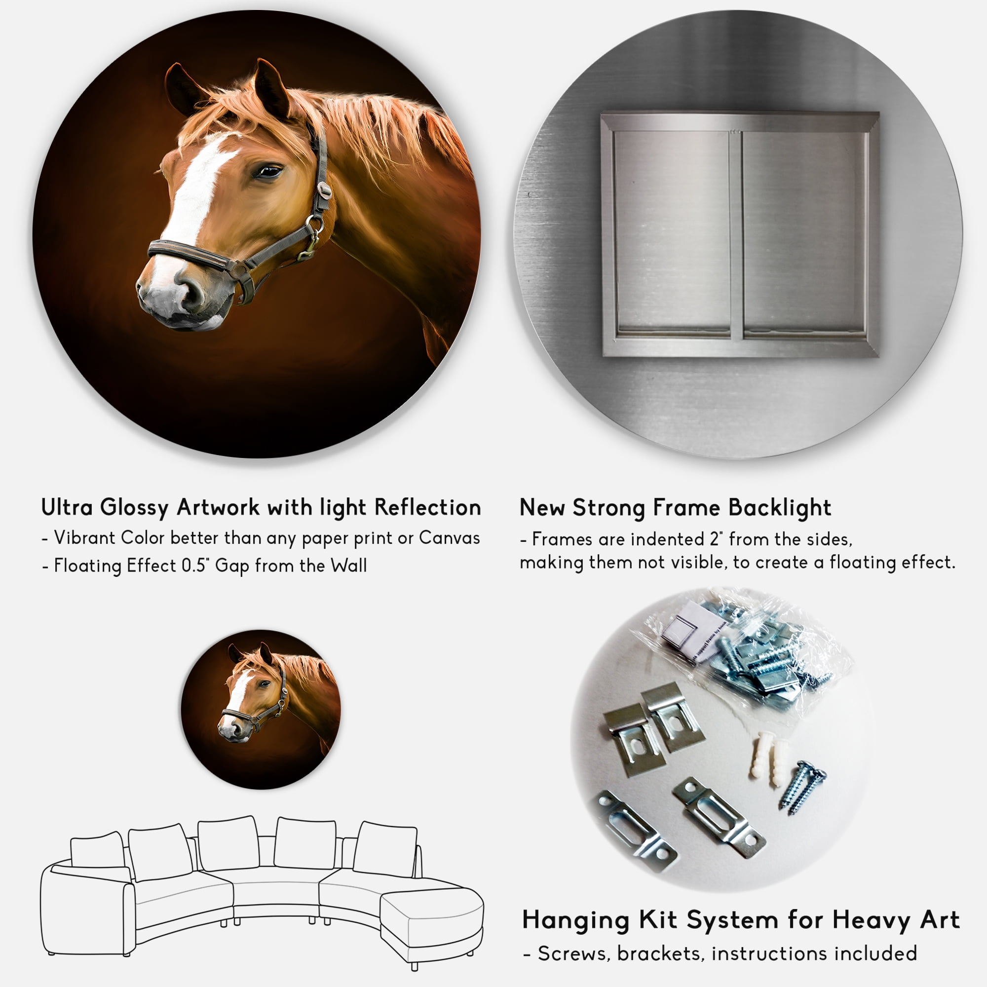 Designart 'Brown Horse With White Nose Portrait' Farmhouse Circle Metal Wall Art 11x11 - Disc of 11