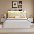 thumbnail image 3 of Queen Bed Frame with Headboard, Storage Drawers, Fast Charging Station, Led Lights, Bed Frame Queen Size with Fabric Drawers, Metal Structure, No Box Spring Needed, Easy Assembly, Beige, 3 of 7
