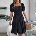 thumbnail image 4 of 2024 Spring Summer Women's Casual Square Neck Short Sleeve A Line Skirt - High Waist Ruffled, 4 of 7