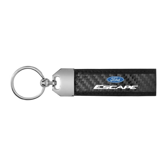 iPick Image for Ford Escape Real Carbon Fiber Leather Strap Key Chain with Black stitching, Official Licensed