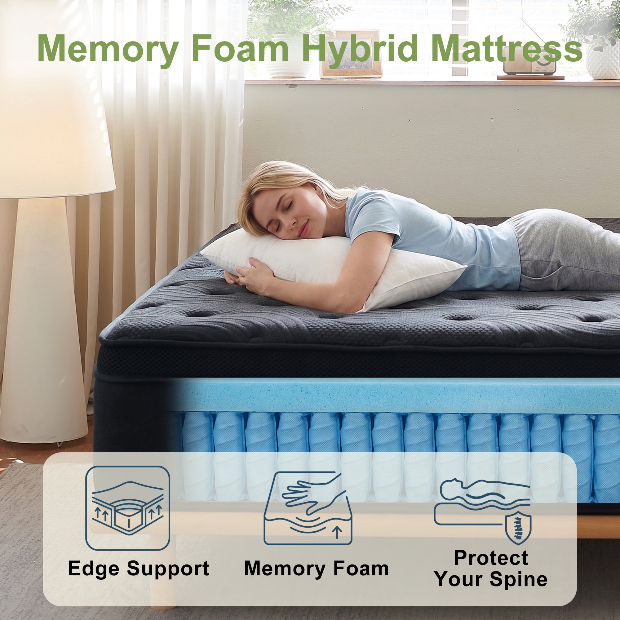 Actoroom 14 inch Memory Foam Mattress King Size in a Box, Medium Firm King Hybrid Mattress with Individual Pocket Spring,Black,CertiPUR-US