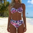 thumbnail image 2 of Levmjia Women's Floral Printed Bikini Set No Steel Support Padded Bra Triangle Bottoms Pants Split Swimwear Swimming Beach Vacation, 2 of 7