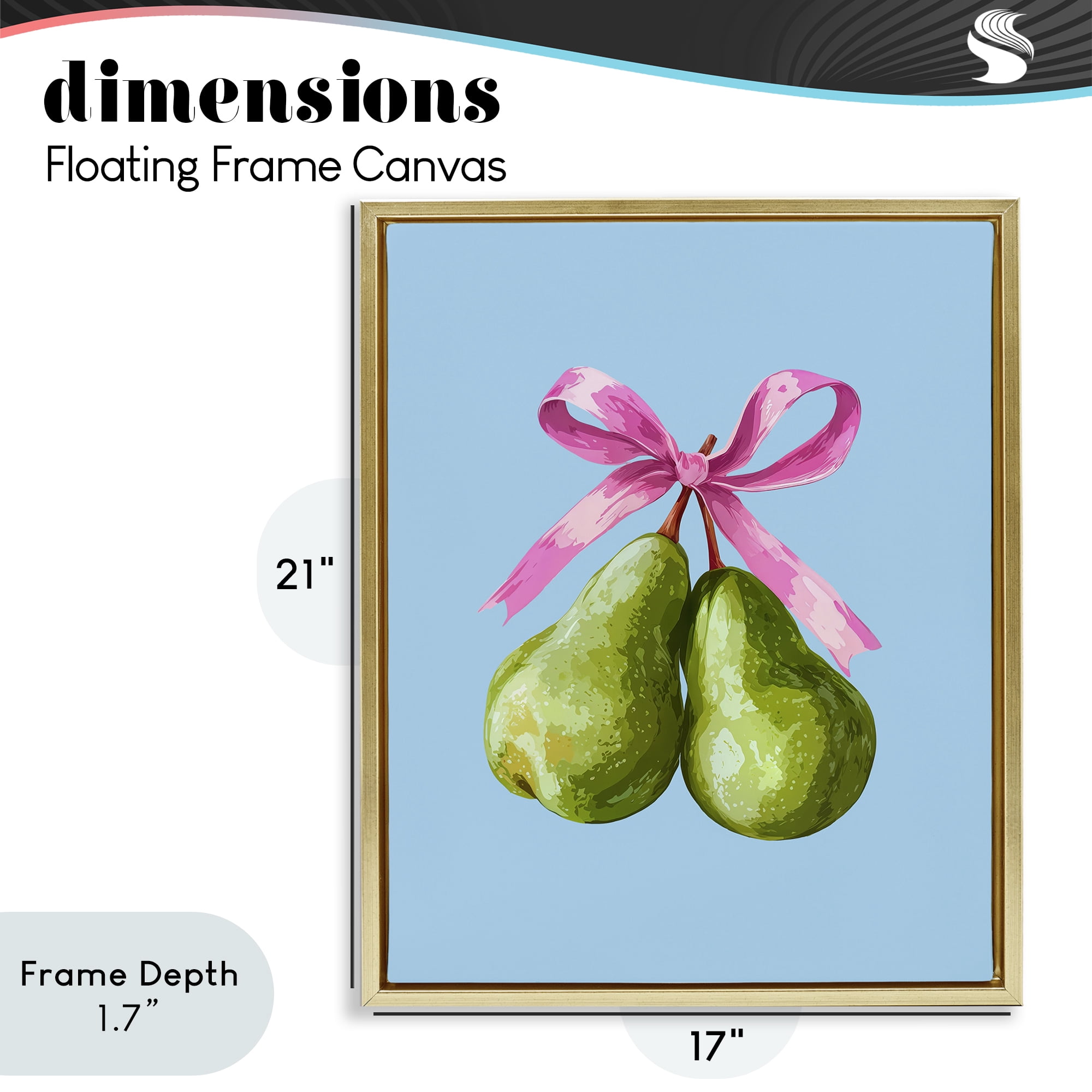 Stupell Industries Twin Pears with Ribbon Gold Framed Floater Canvas Wall Art, design by Imagine It Images
