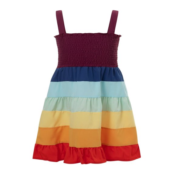 EIMELI Mother Daughter Matching Dress Women Girl Rainbow Stripe Printed Spaghetti Strap Sleeveless Dress Mother M