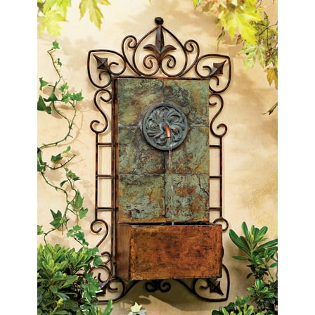Ibizi 33" High Large Rustic Traditional Indoor Outdoor Decor Faux Stone Wall Fountain with Light LED Iron Scroll