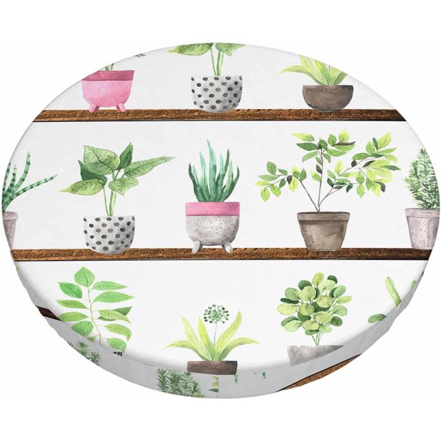 Velvet Bar Stool Covers Round Stool Cushion Covers Stool Chair Covers Barstool Covers Slipcovers, Stretchy & Elastic Edge Soft Fabric Machine Washable, Dia 12 Inch, Green Plants Leaves