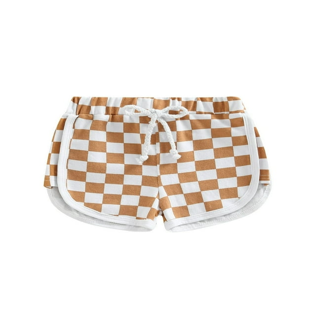 Summer Toddler Baby Boys Shorts Checkerboard Print Plaid Elastic Waist Drawstring Short Pants
