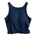 thumbnail image 6 of SMihono Women's Bulit-in-Bra Basic Tank Top Fitted Spaghetti Strap Crop Camisole Summer Going Out Undershirts Blue M, 6 of 7