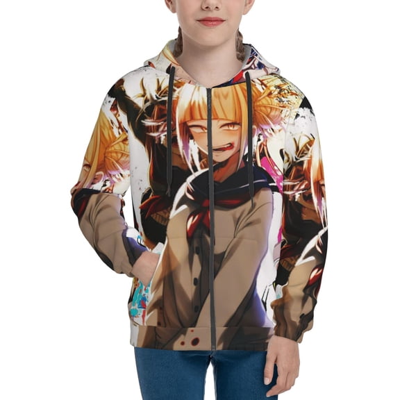 My Hero Academia Himiko Toga Youth Sweatshirt 3D Printed Hoodie Activewear Teenager Winter Full-Zip Drawstring Jacket Coats Active Pullover Hooded Blouse For Boys Girls Small