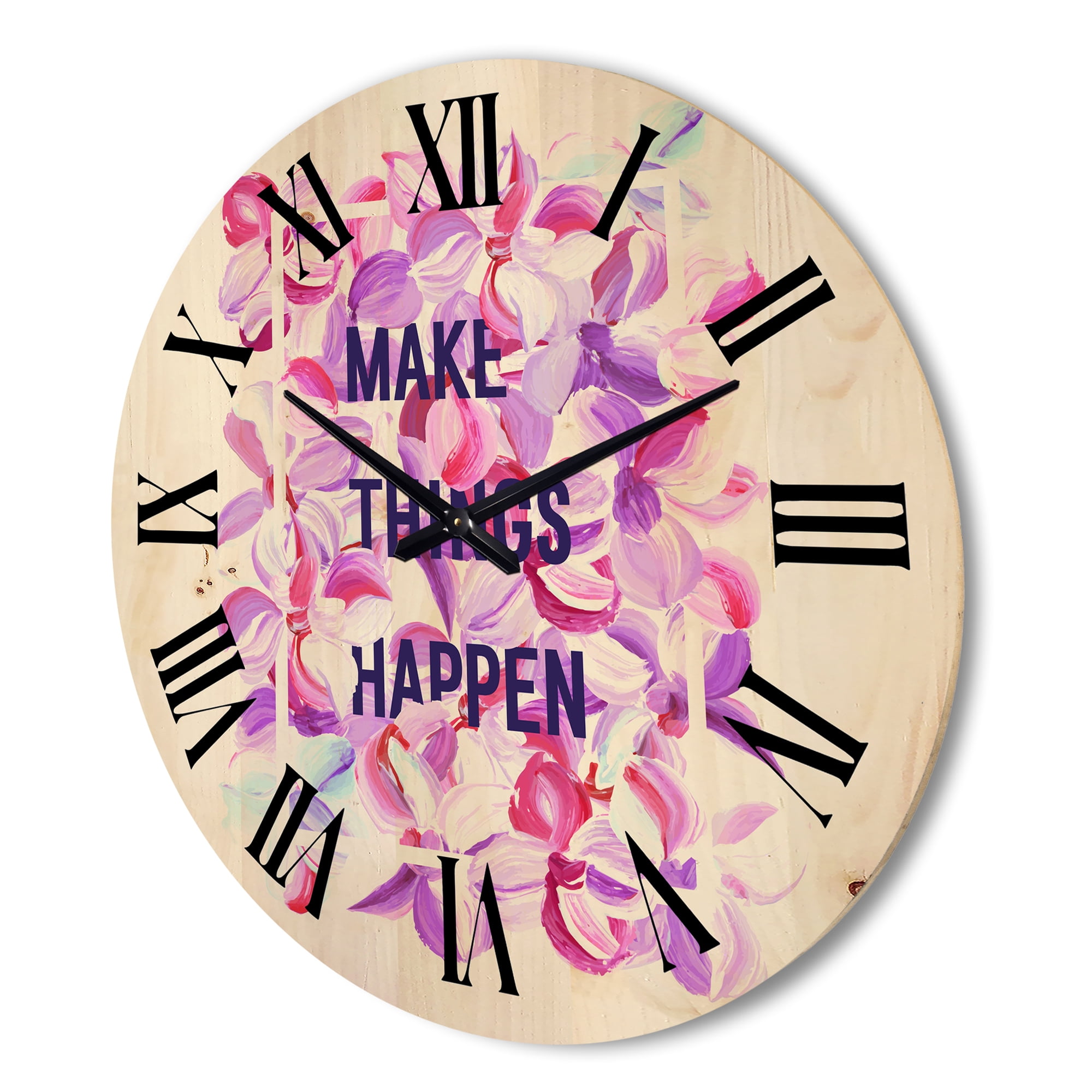 Designart 'Make Things Happen On Purple Flowers' Traditional Wood Wall Clock