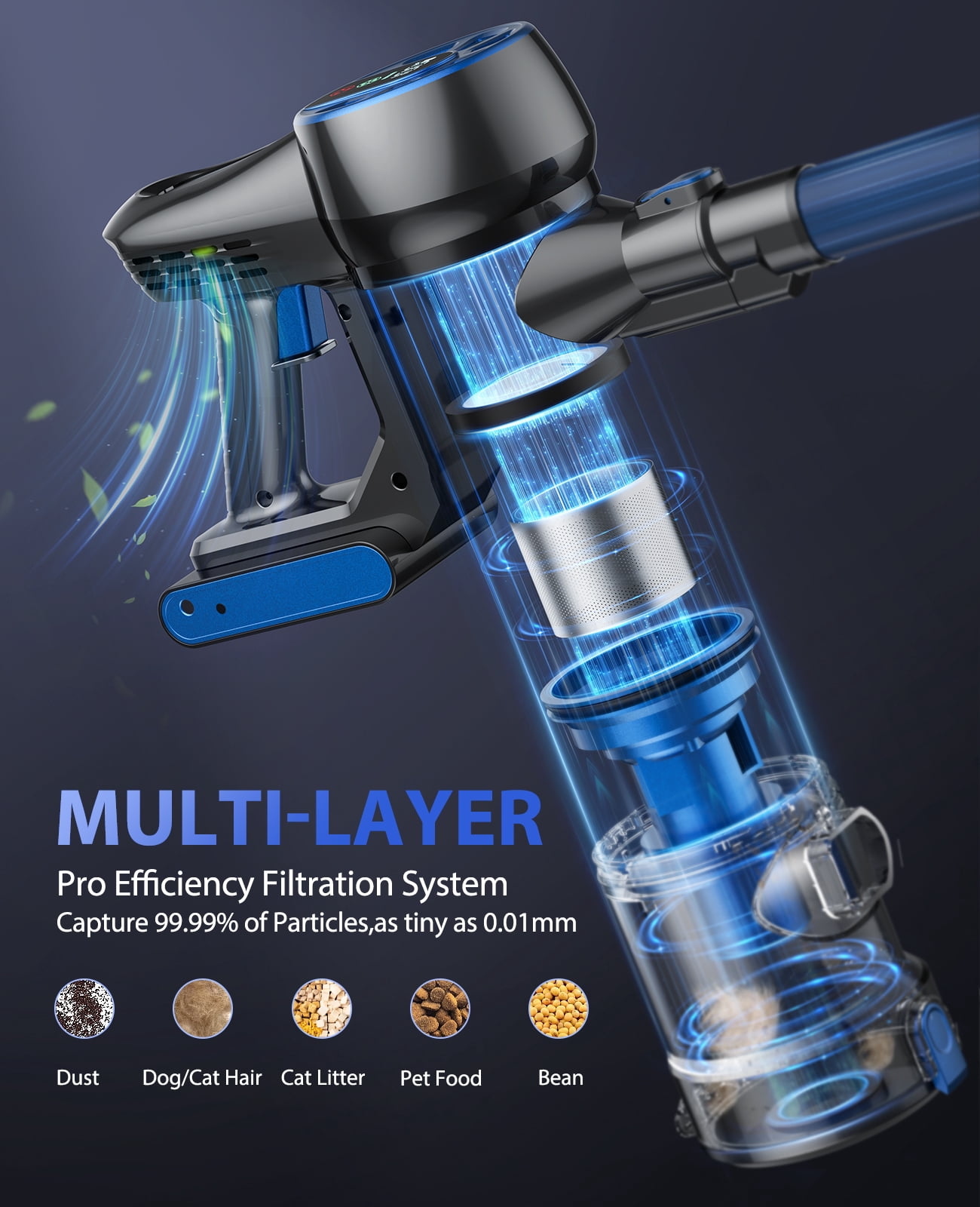 Cordless Stick Vacuum Cleaners 55mins 450W 40KPa with Touch Display Powerful Lightweight Vacuum Cleaner for Carpets Floors Pet Hair Home