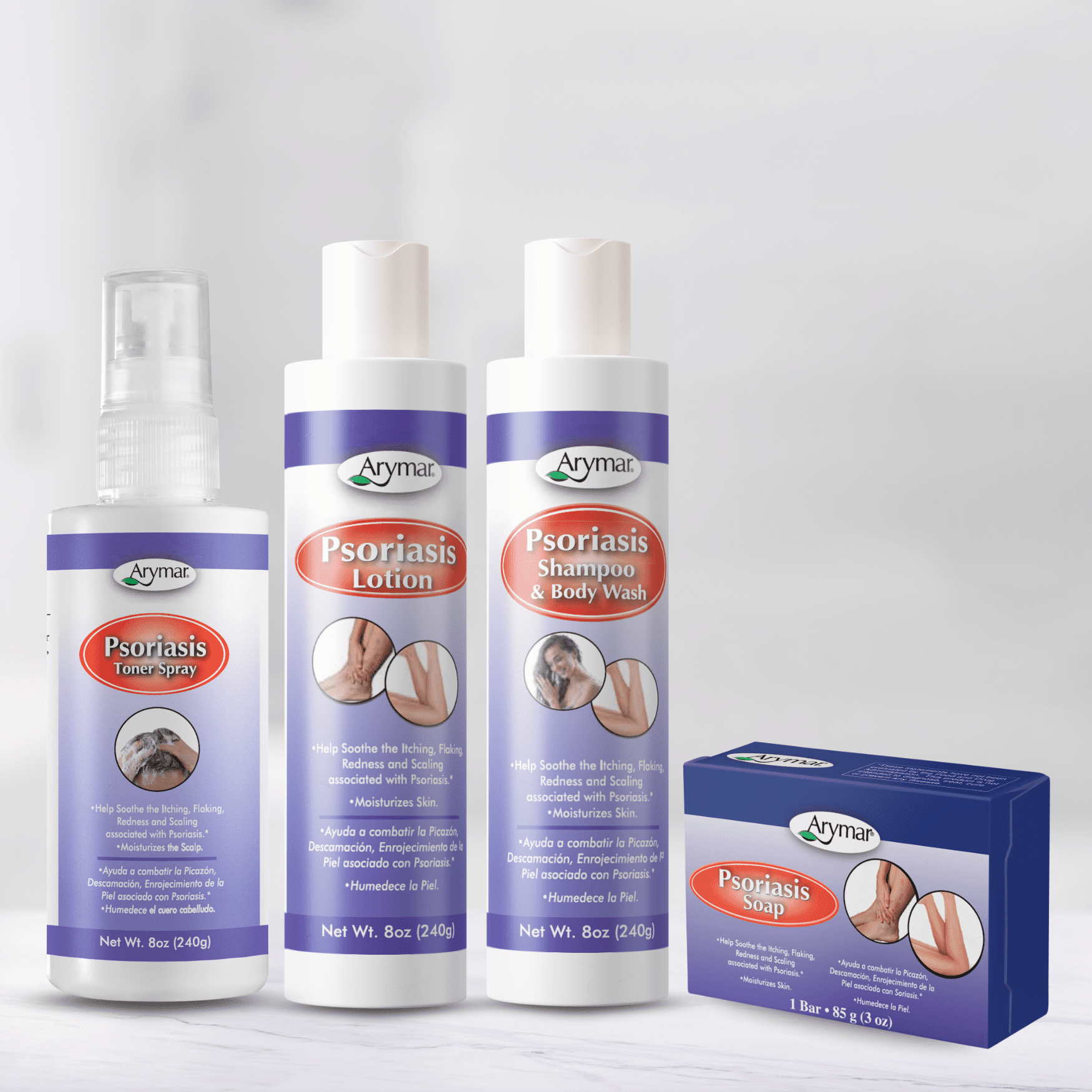 Arymar Psoriasis Shampoo & Body Wash, 8 fl oz -Hydrating & Soothing (2-Pack)