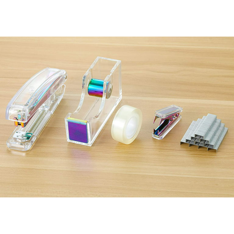 Buqoo Black Gold Office Supplies Acrylic Stapler and Tape Dispenser Set  1-Inch Core Tape Holer 6.3 Inches Fabric Scissors Acrylic Stapler Desktop
