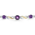 thumbnail image 3 of 925 Silver and 10K Yellow Gold Purple Amethyst and White Lab Grown Diamond Bracelet for Women | 1.87 Cttw | Gemstone February Birthstone | Cushion Checkerboard 6MM | Fully Adjustable 9 inch, 3 of 5