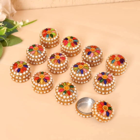 Craftam Decorative Kumkum Box, for Puja, Wedding Return Gifts (Set of 12)