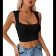 thumbnail image 3 of Top Corto Sin Mangas con Cuello Cuadrado para Mujer, Ideal para Entrenamiento y Fitness, Básico de Verano 2025 Negro L, 3 of 9