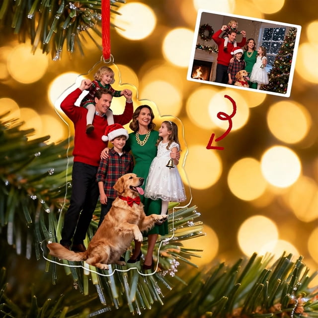 Personalized Christmas Tree Photo Ornament, Custom Holiday Family Keepsake, Festive Decoration (Personalized Shape)