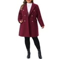 thumbnail image 3 of Agnes Orinda Women's  Plus?Size?Coat Long?Sleeve?Lapel Collar Double Breasted Elegant Pea Coat 2X Burgundy, 3 of 7