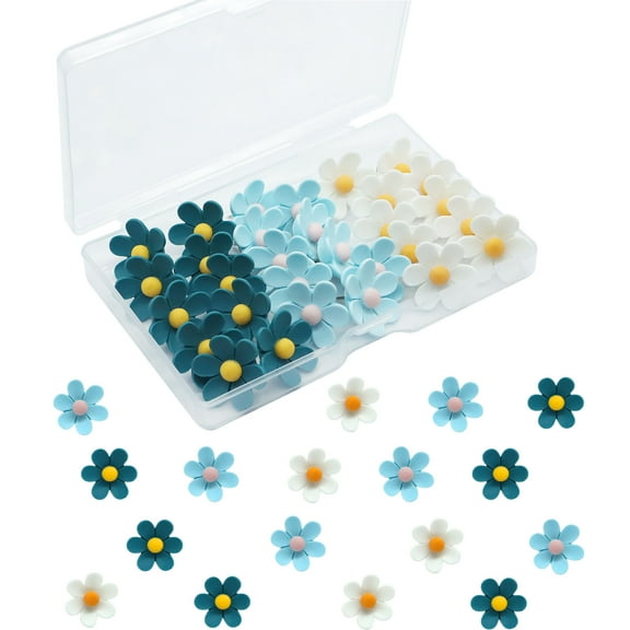 Cute Flower Push Pins,48 Pcs Decorative Push Pins for Cork Board Blue and White Fun PushPins for Bulletin Boards Flower Thumb Tacks for Wall Photos,