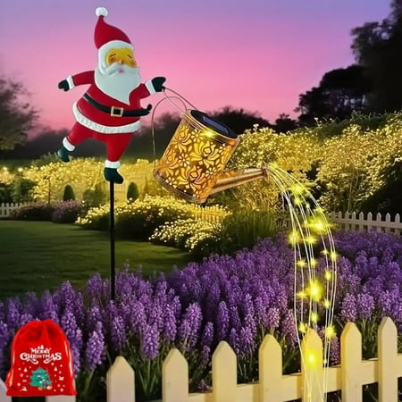 Christmas Claus Solar Kettle Lights, Christmas Santa Solar Kettle Lights Garden Lawn Decorative Lights, Solar Watering Can with Santa Design with Led Light, Outdoor Waterproof Santa (2 Sets-Colorful)