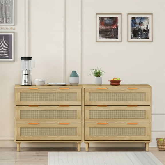 2 Piece Rattan Dresser for Bedroom With 3 Drawer Dressers & Chests Of Drawers Dresser Chest For Bedroom Living Room Hallway