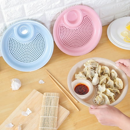 

Yesbay Dumpling Plate with Sauce Dish Draining Food Grade Double Layer Design Dumpling Bowl Kitchen Tools